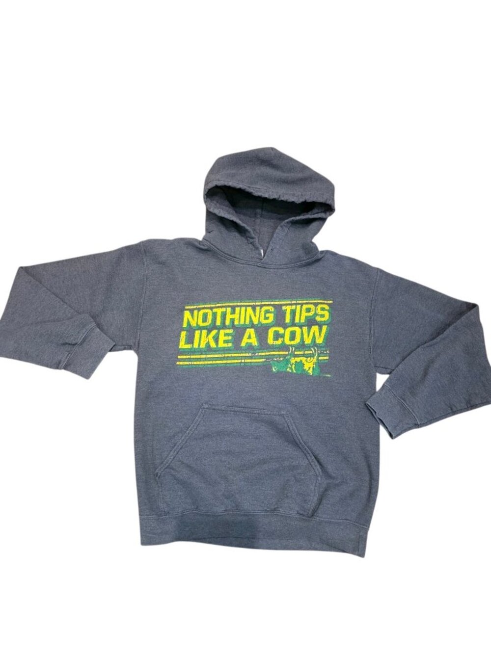 VTG Y2K John Deere Farmer Hoodie Gray Sz S Tipping Cows Funny